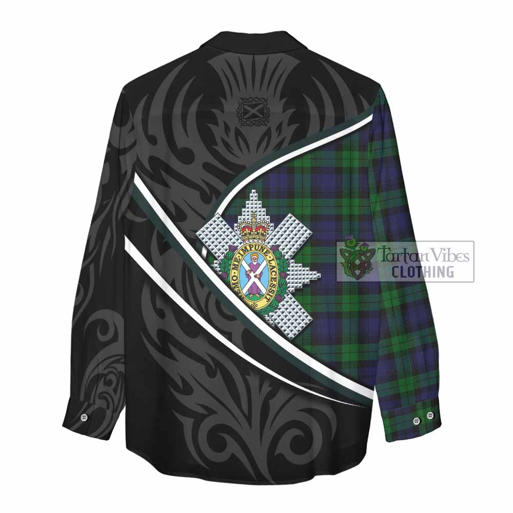 Black Watch Tartan Family Crest Women Casual Shirt Celtic Scottish Thistle Floral - Tartan Vibes Clothing