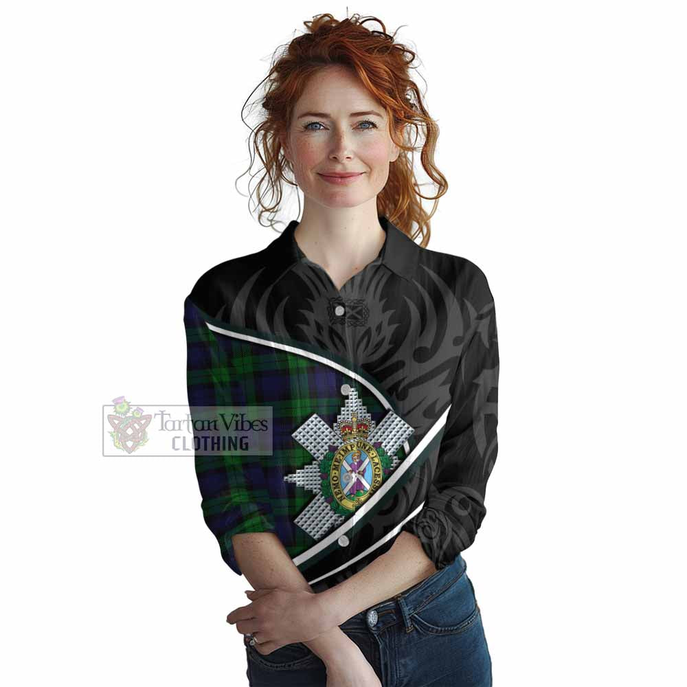 Black Watch Tartan Family Crest Women Casual Shirt Celtic Scottish Thistle Floral - Tartan Vibes Clothing