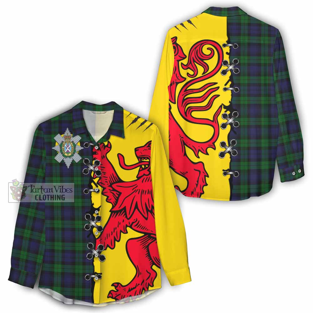 Black Watch Tartan Family Crest Women Casual Shirt Lion Rampant Honor - Tartan Vibes Clothing