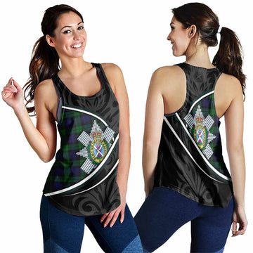 Black Watch Tartan Family Crest Women Racerback Tanks Celtic Scottish Thistle Floral - Tartan Vibes Clothing