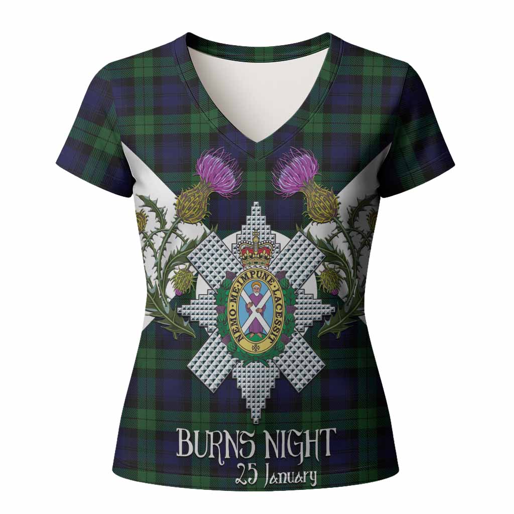 Black Watch Tartan Family Crest Women T shirt Scottish Burns Night Thistle Floral