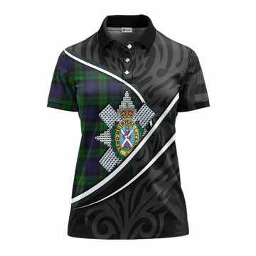 Black Watch Tartan Family Crest Women's Polo Shirt Celtic Scottish Thistle Floral - Tartan Vibes Clothing