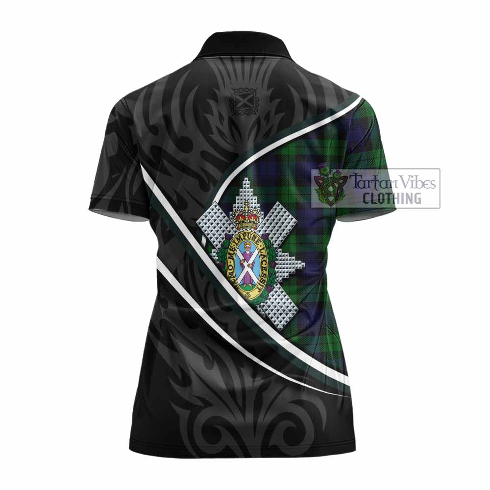 Black Watch Tartan Family Crest Women's Polo Shirt Celtic Scottish Thistle Floral - Tartan Vibes Clothing