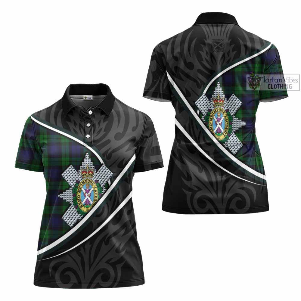 Black Watch Tartan Family Crest Women's Polo Shirt Celtic Scottish Thistle Floral - Tartan Vibes Clothing