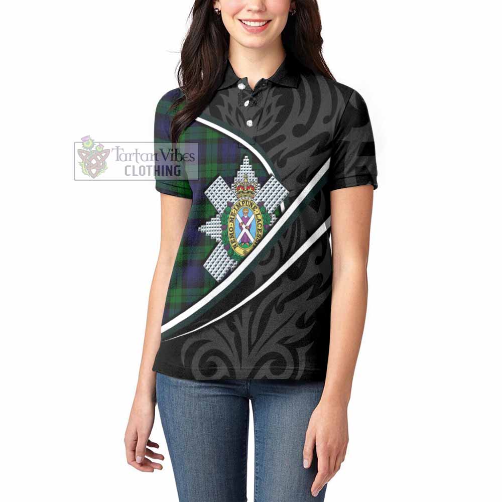 Black Watch Tartan Family Crest Women's Polo Shirt Celtic Scottish Thistle Floral - Tartan Vibes Clothing