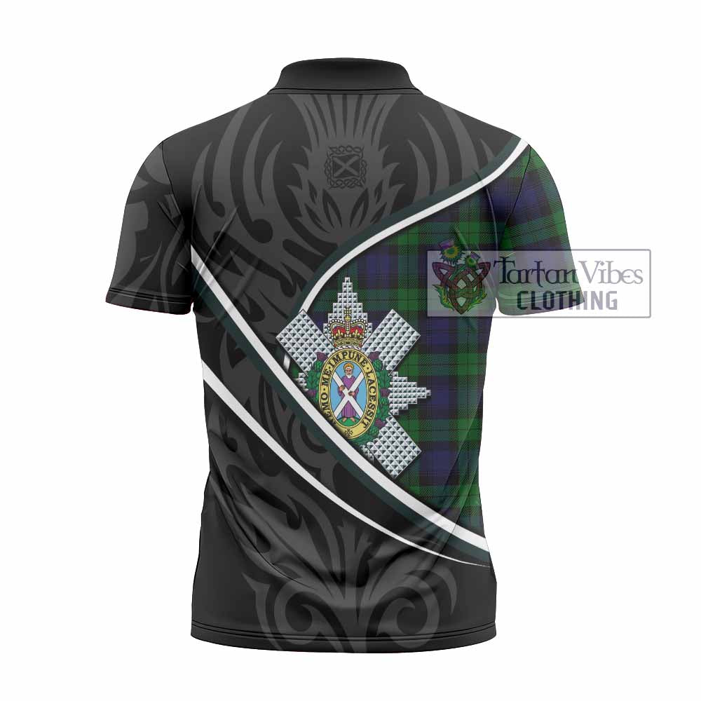 Black Watch Tartan Family Crest Zipper Polo Shirt Celtic Scottish Thistle Floral - Tartan Vibes Clothing