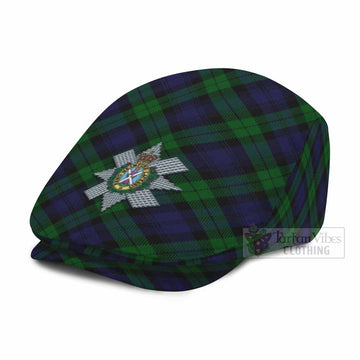 Black Watch Tartan Flat Cap, Jeff Cap Cross Style with Family Crest