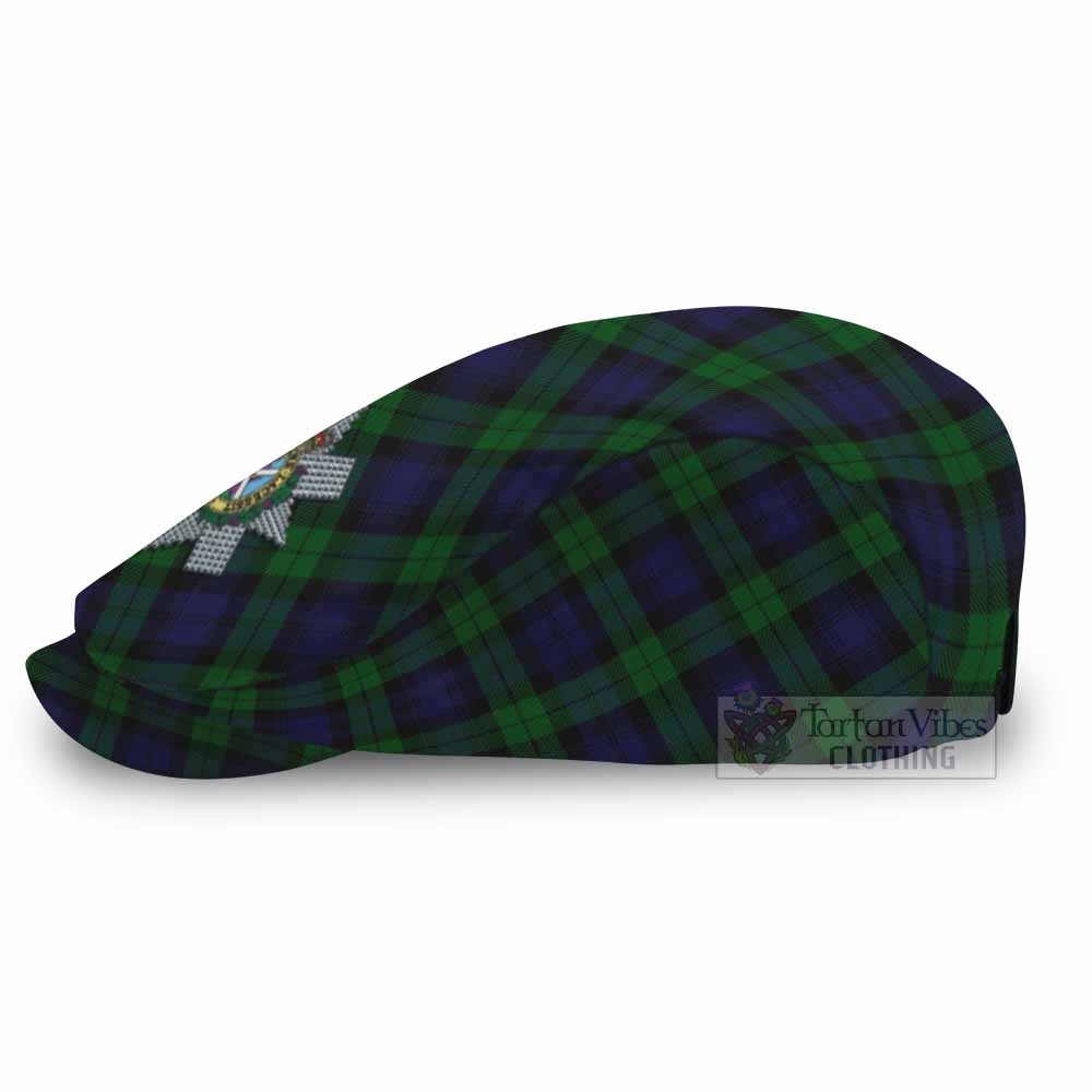 Black Watch Tartan Flat Cap, Jeff Cap Cross Style with Family Crest - Tartan Vibes Clothing