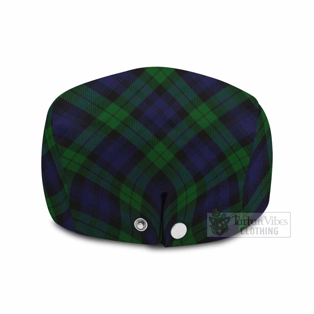 Black Watch Tartan Flat Cap, Jeff Cap Cross Style with Family Crest - Tartan Vibes Clothing