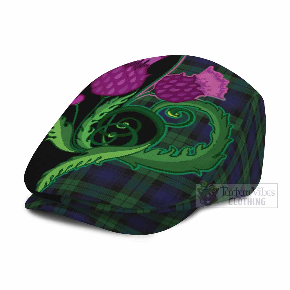 Black Watch Tartan Flat Cap, Jeff Cap Traditional Scottish Thistle