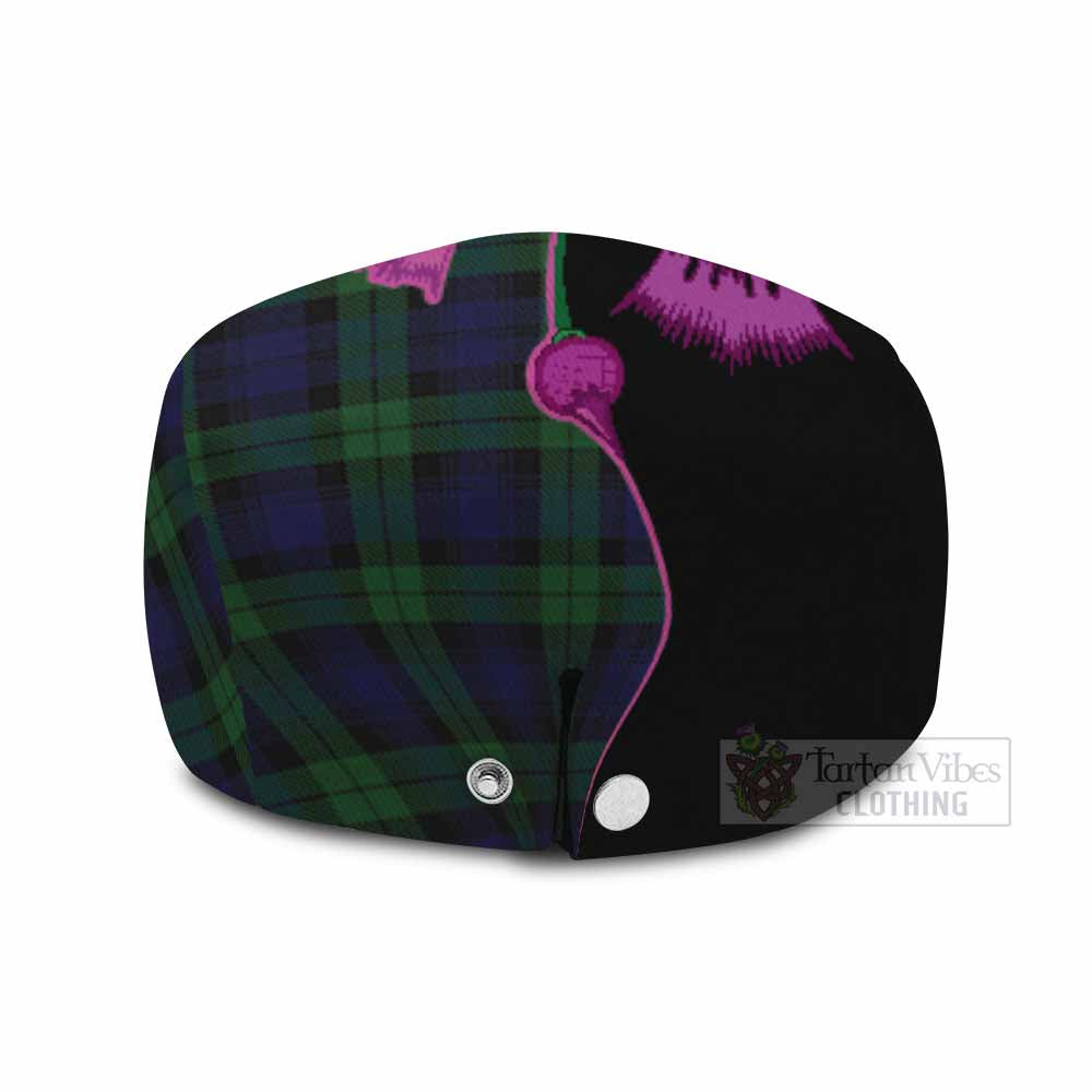Black Watch Tartan Flat Cap, Jeff Cap Traditional Scottish Thistle