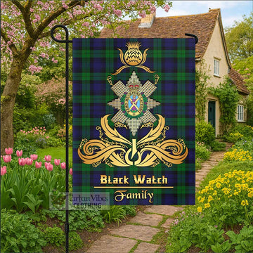 Black Watch Tartan Garden Flag with Highland Thistle Cherish Family Crest Style