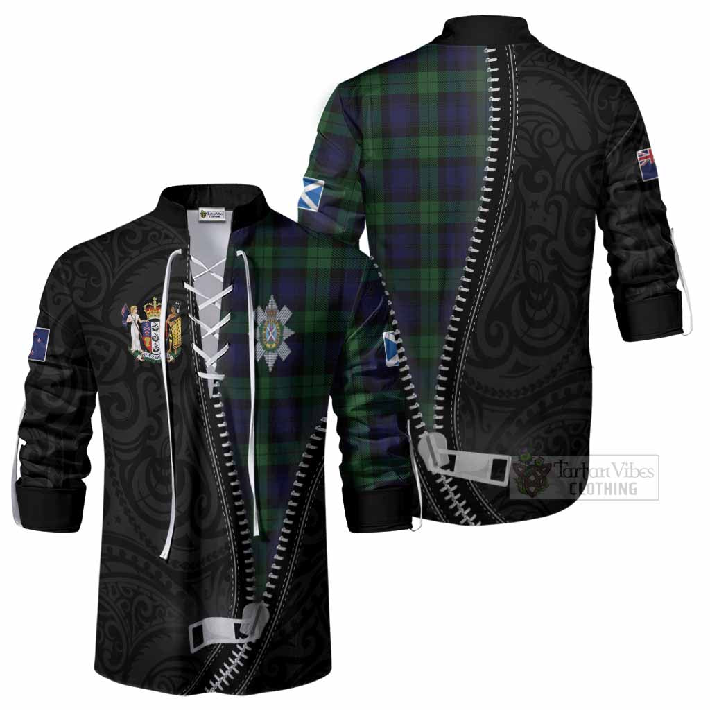 Black Watch Tartan Ghillie Shirt New Zealand Pattern Unique Zipper Stylized