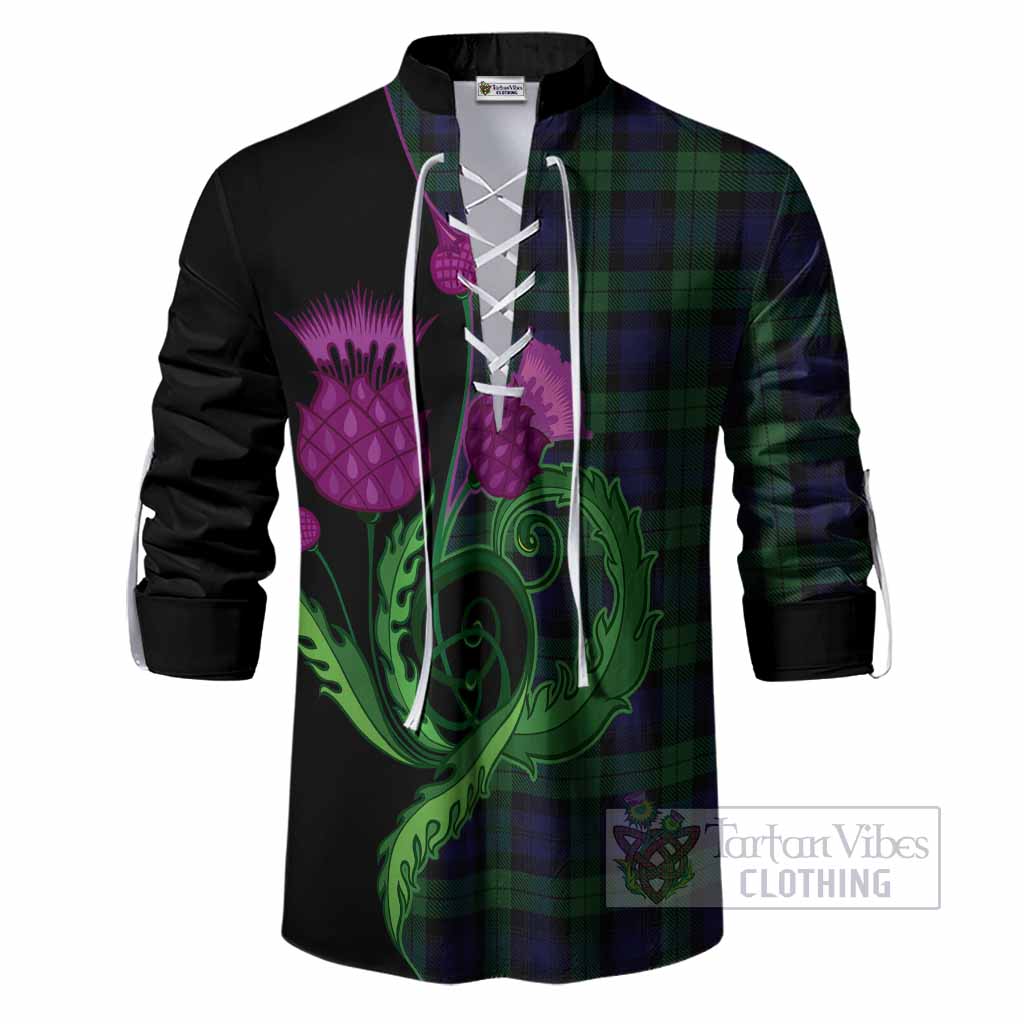 Black Watch Tartan Ghillie Shirt Traditional Scottish Thistle