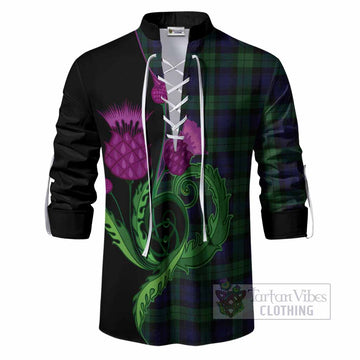 Black Watch Tartan Ghillie Shirt Traditional Scottish Thistle