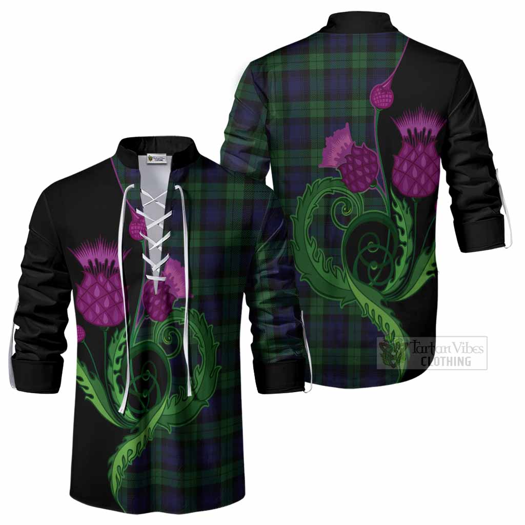 Black Watch Tartan Ghillie Shirt Traditional Scottish Thistle