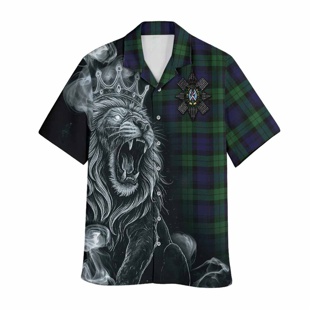 Black Watch Tartan Hawaiian Shirt Roaring Lion Heritage