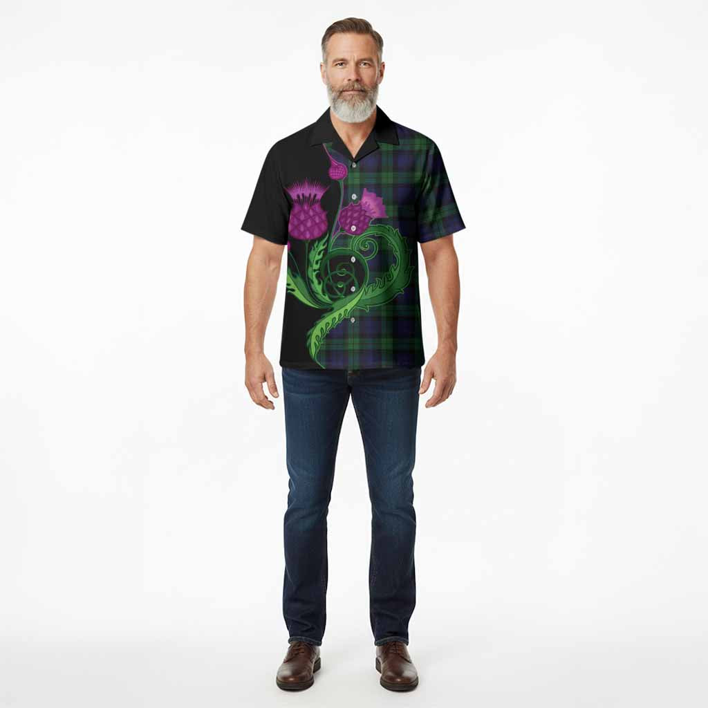 Black Watch Tartan Hawaiian Shirt Traditional Scottish Thistle