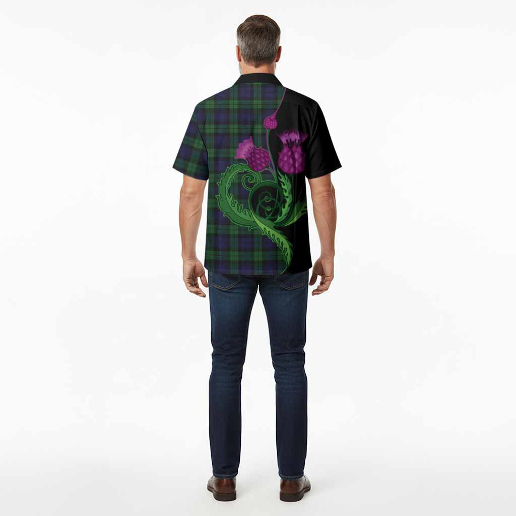 Black Watch Tartan Hawaiian Shirt Traditional Scottish Thistle
