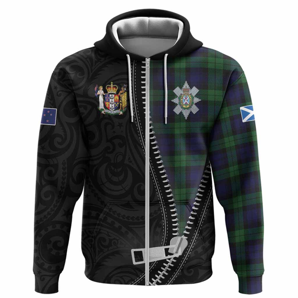 Black Watch Tartan Hoodie New Zealand Pattern Unique Zipper Stylized