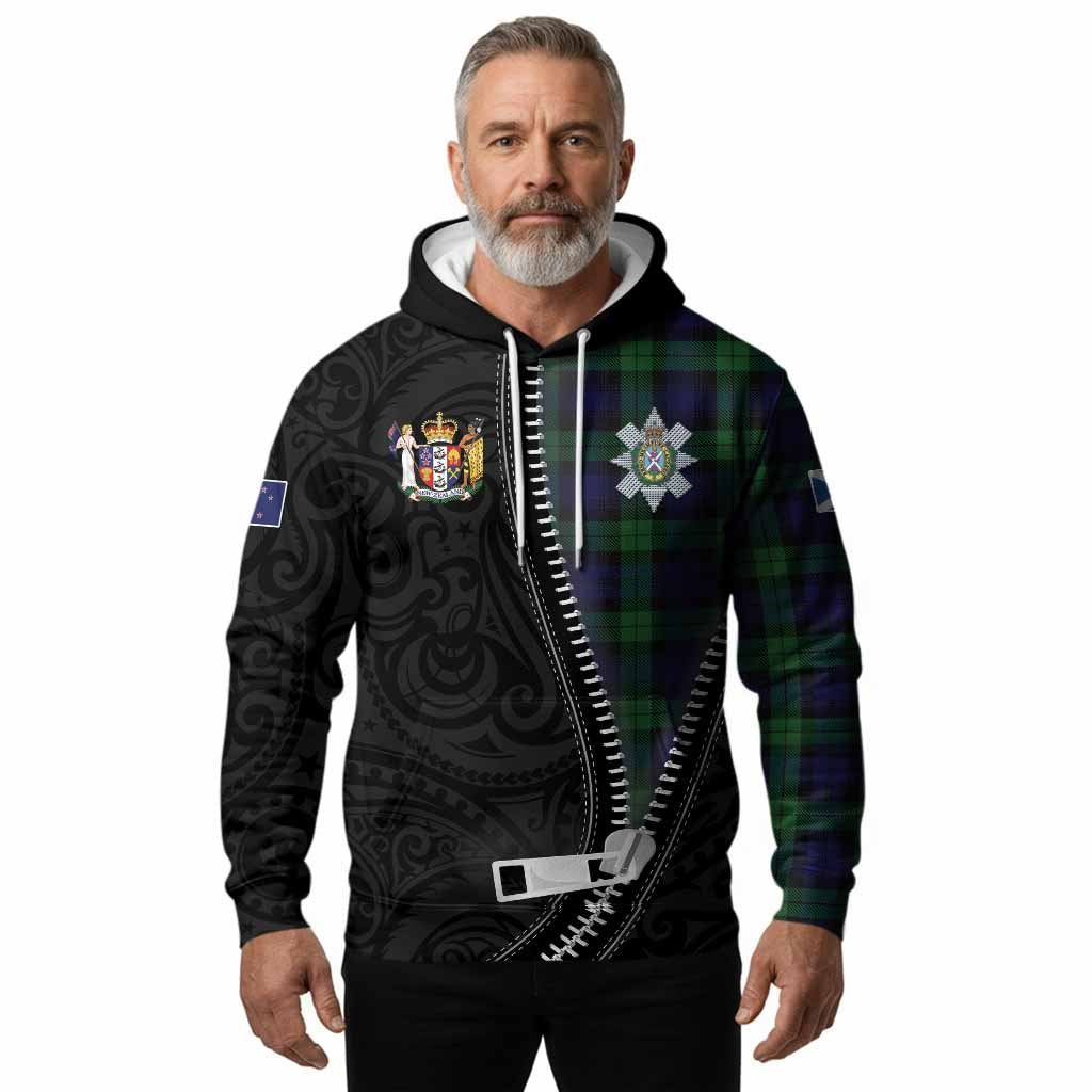 Black Watch Tartan Hoodie New Zealand Pattern Unique Zipper Stylized