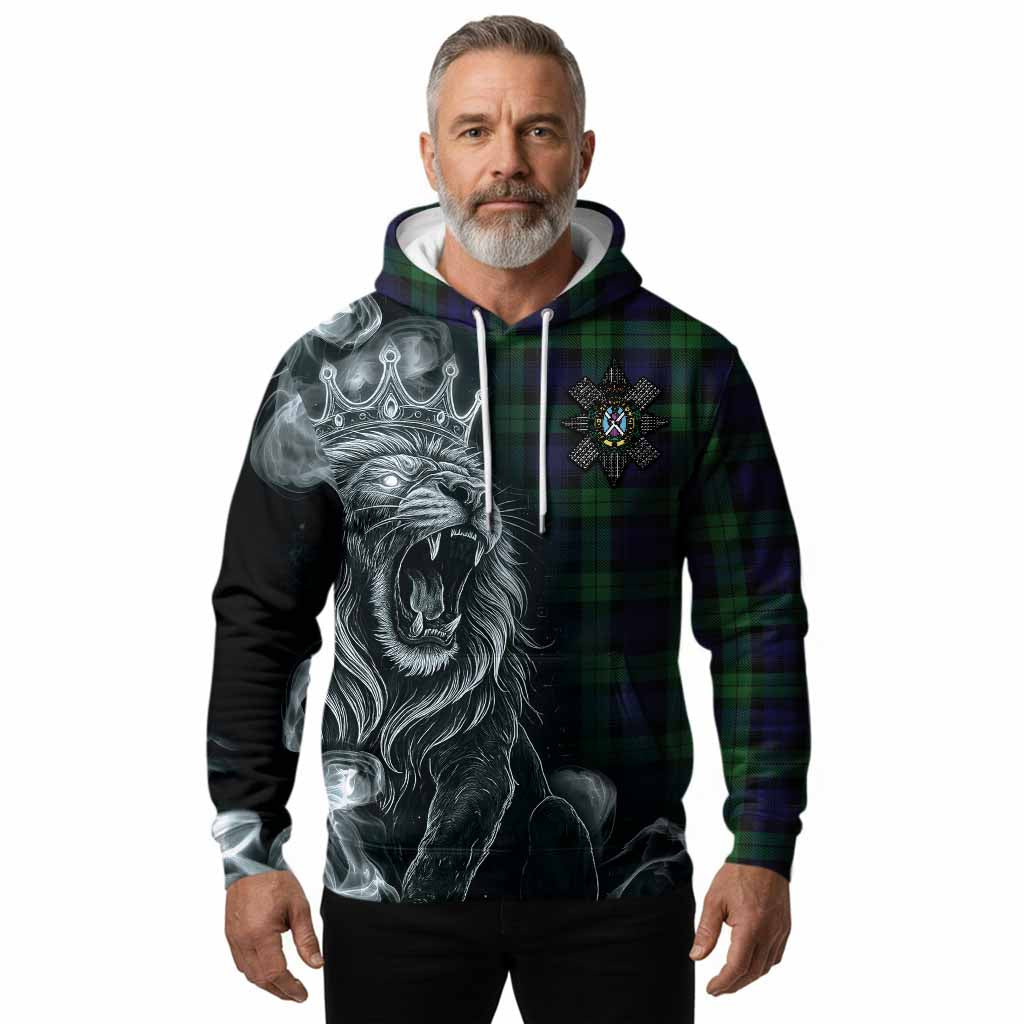 Black Watch Tartan Hoodie Roaring Lion Heritage