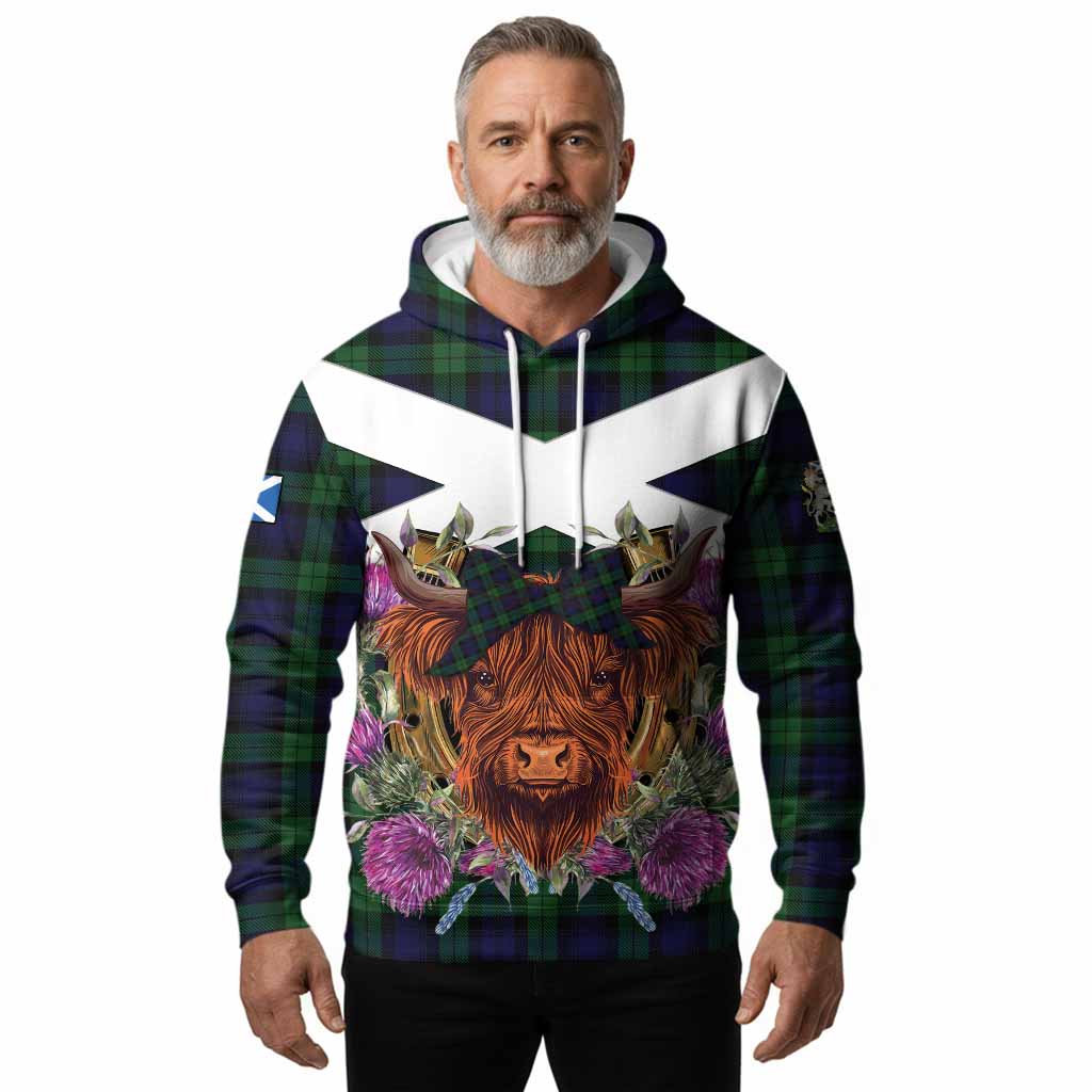 Black Watch Tartan Hoodie Scottish Thistle Heilan Coo
