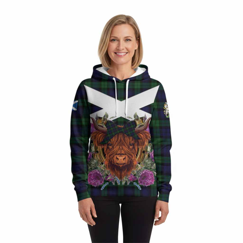 Black Watch Tartan Hoodie Scottish Thistle Heilan Coo