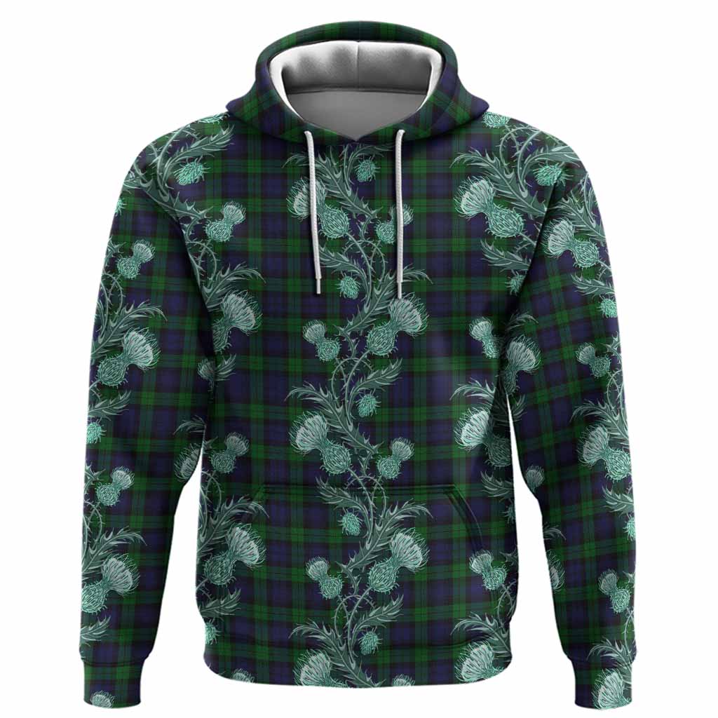 Black Watch Tartan Hoodie Seamless Scottish Thistle Flowers
