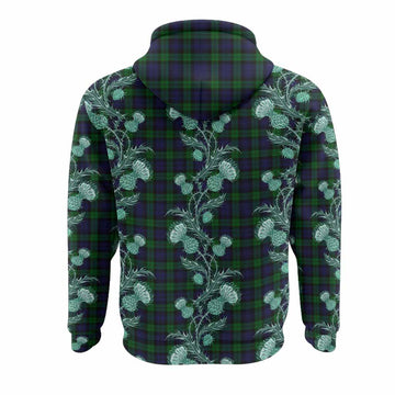 Black Watch Tartan Hoodie Seamless Scottish Thistle Flowers