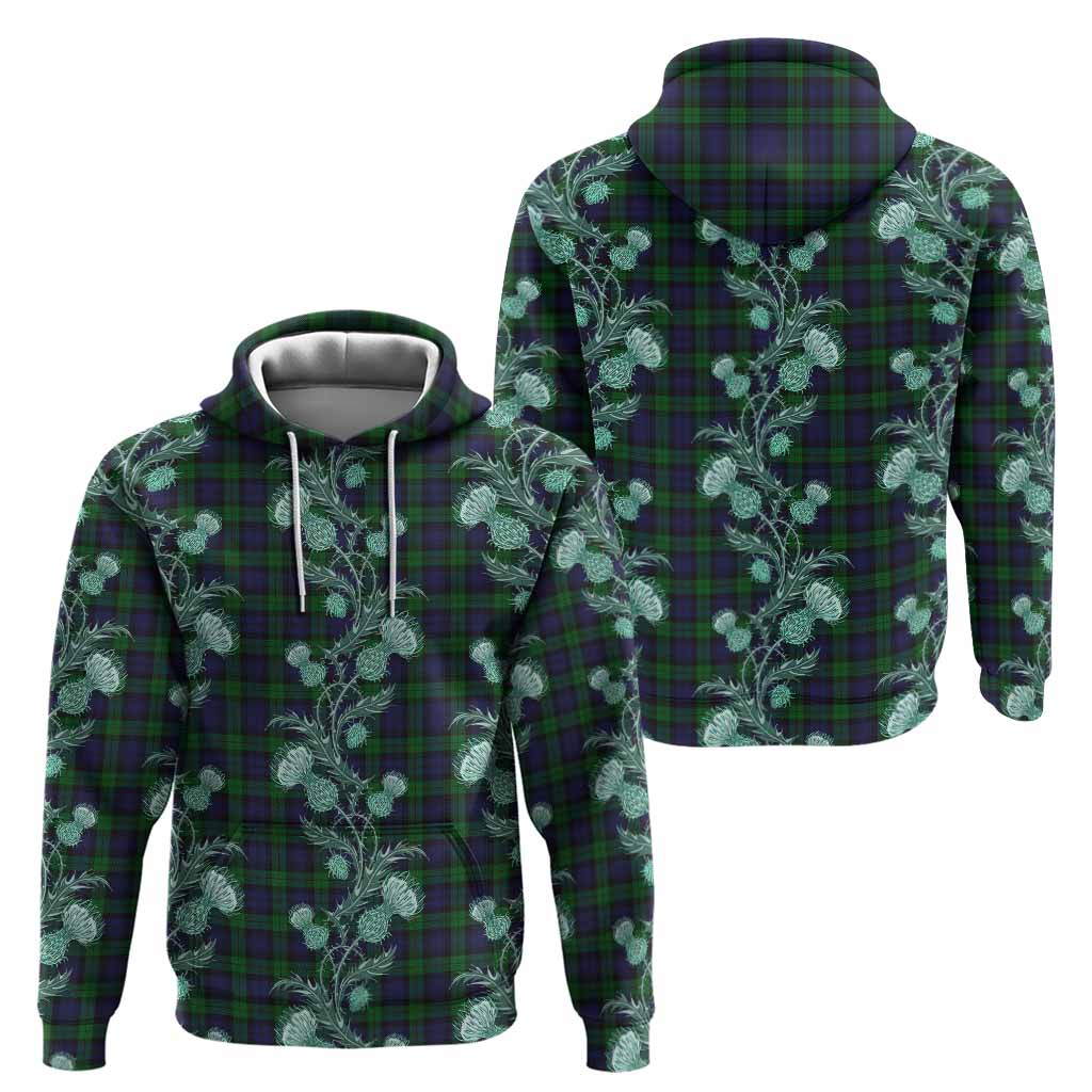 Black Watch Tartan Hoodie Seamless Scottish Thistle Flowers