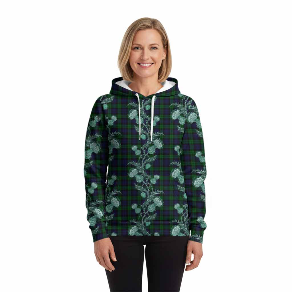 Black Watch Tartan Hoodie Seamless Scottish Thistle Flowers