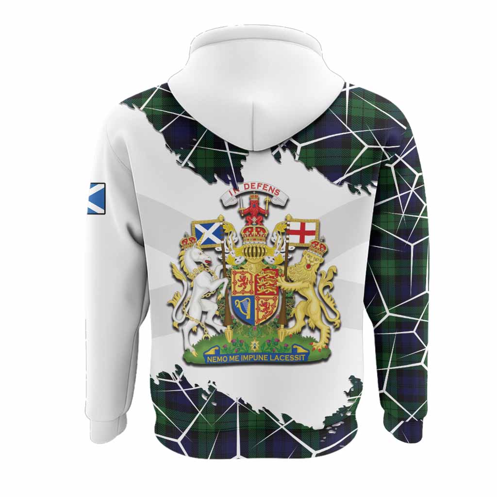 Black Watch Tartan Hoodie with Family Crest and Lion Rampant Grunge Style
