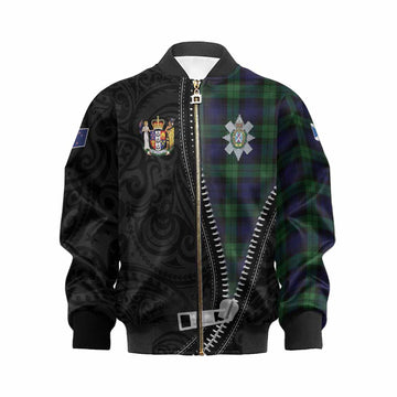 Black Watch Tartan Kid Bomber Jacket New Zealand Pattern Unique Zipper Stylized