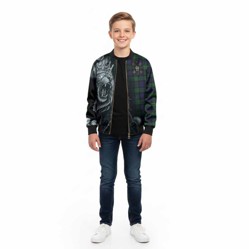 Black Watch Tartan Kid Bomber Jacket Roaring Lion Heritage