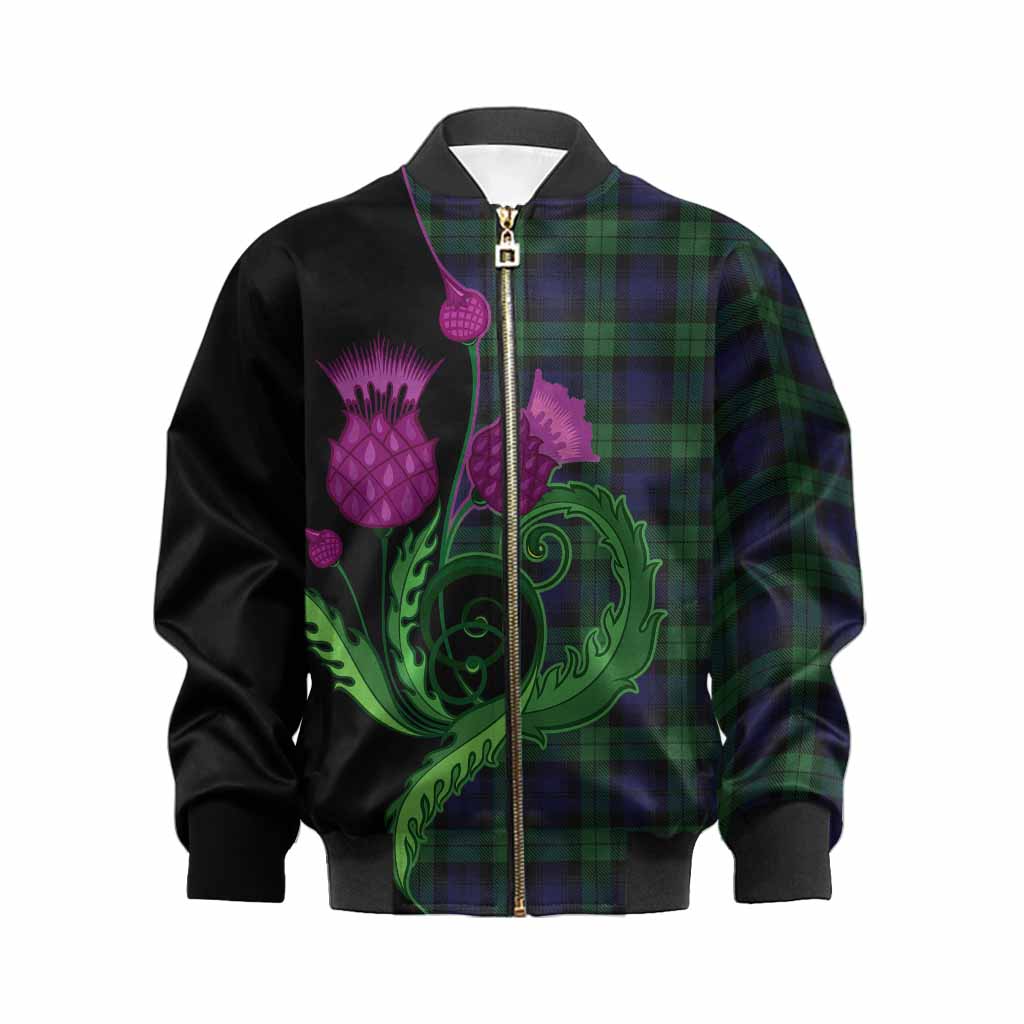 Black Watch Tartan Kid Bomber Jacket Traditional Scottish Thistle