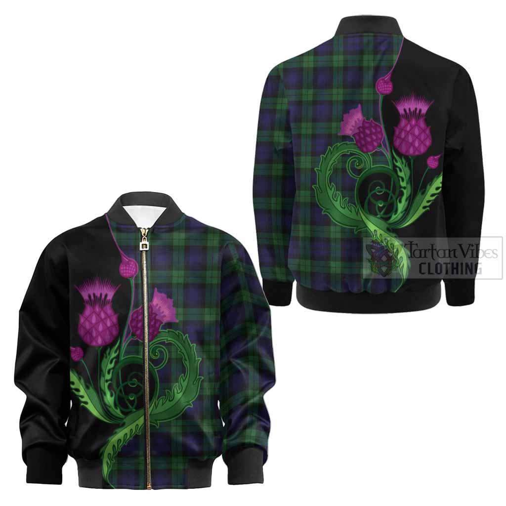 Black Watch Tartan Kid Bomber Jacket Traditional Scottish Thistle