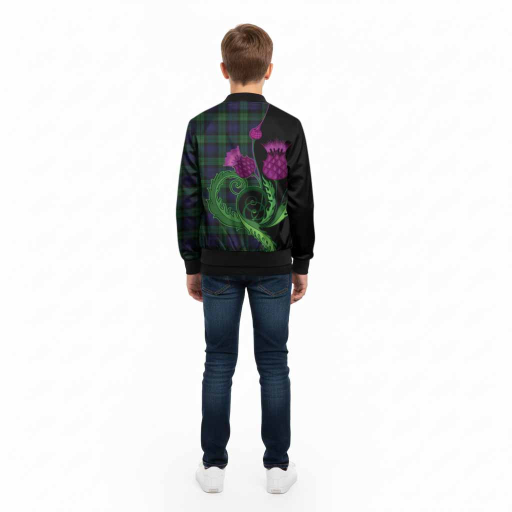 Black Watch Tartan Kid Bomber Jacket Traditional Scottish Thistle