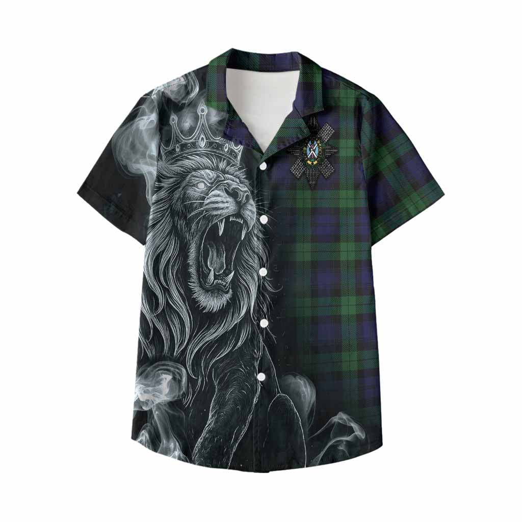 Black Watch Tartan Kid Hawaiian Shirt Roaring Lion Heritage