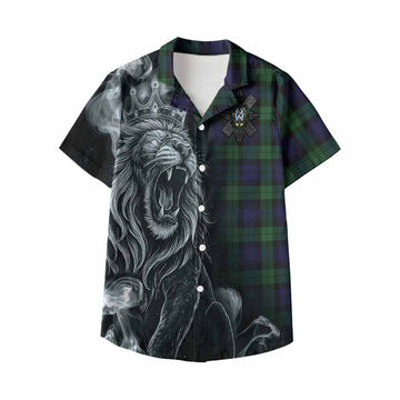 Black Watch Tartan Kid Hawaiian Shirt Roaring Lion Heritage