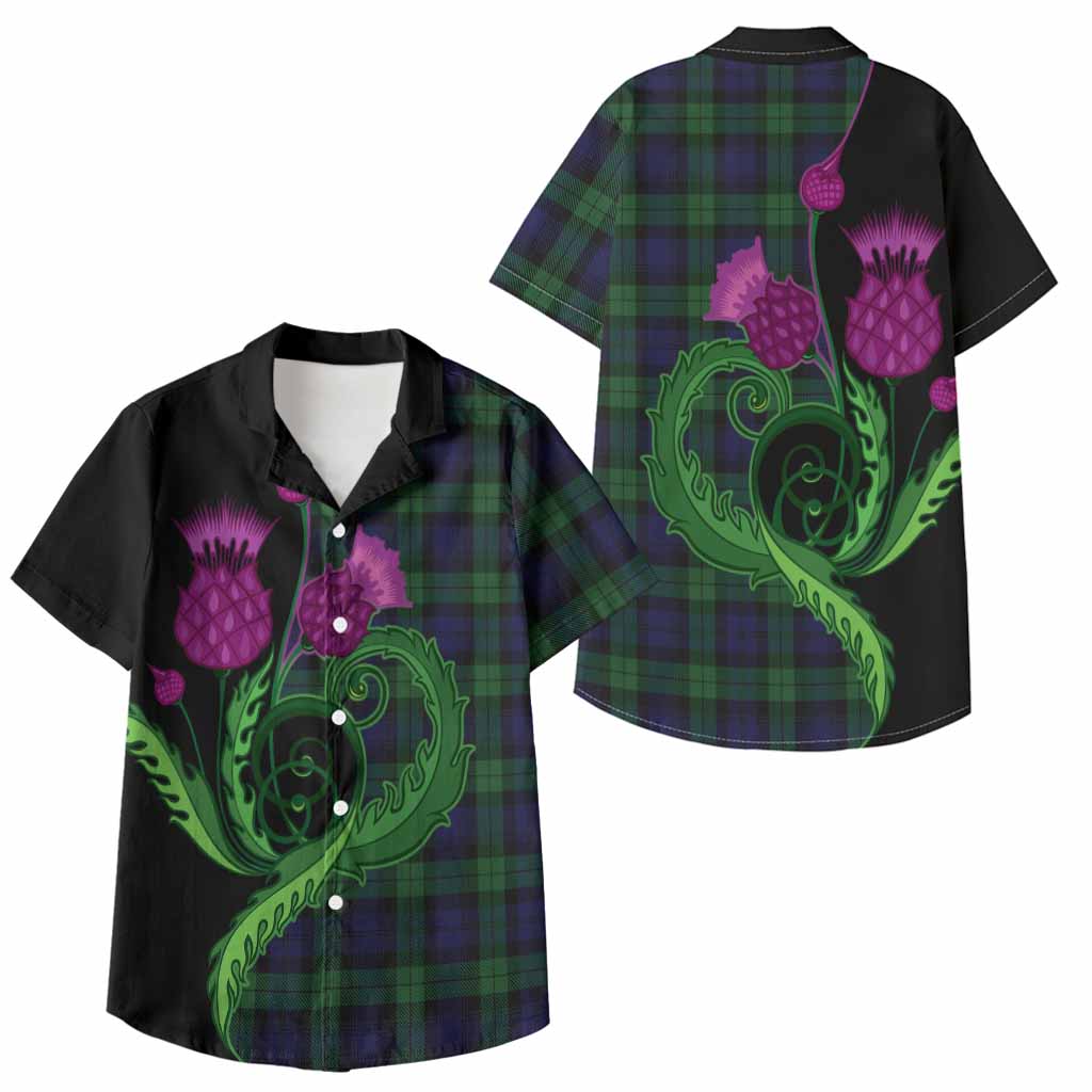 Black Watch Tartan Kid Hawaiian Shirt Traditional Scottish Thistle