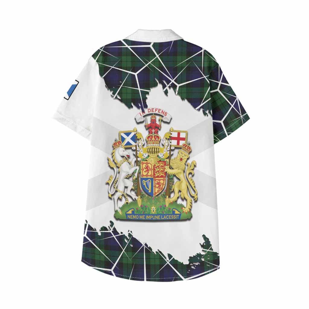 Black Watch Tartan Kid Hawaiian Shirt with Family Crest and Lion Rampant Grunge Style