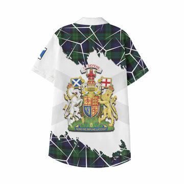 Black Watch Tartan Kid Hawaiian Shirt with Family Crest and Lion Rampant Grunge Style