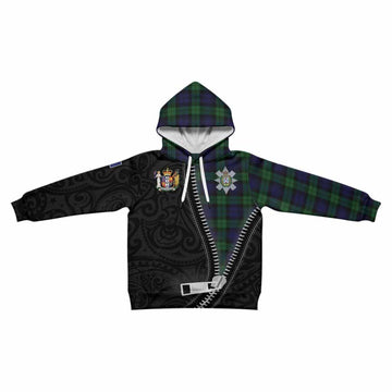 Black Watch Tartan Kid Hoodie New Zealand Pattern Unique Zipper Stylized