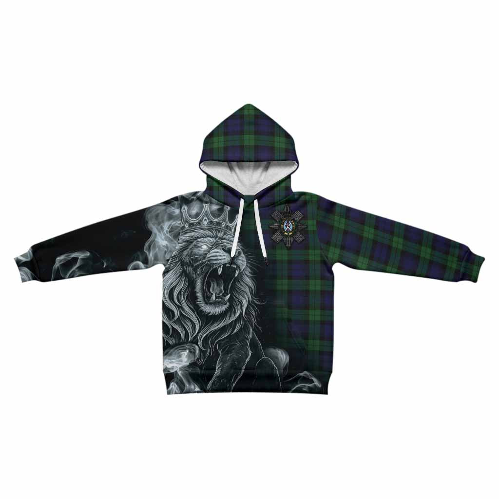 Black Watch Tartan Kid Hoodie Roaring Lion Heritage