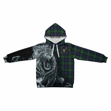 Black Watch Tartan Kid Hoodie Roaring Lion Heritage