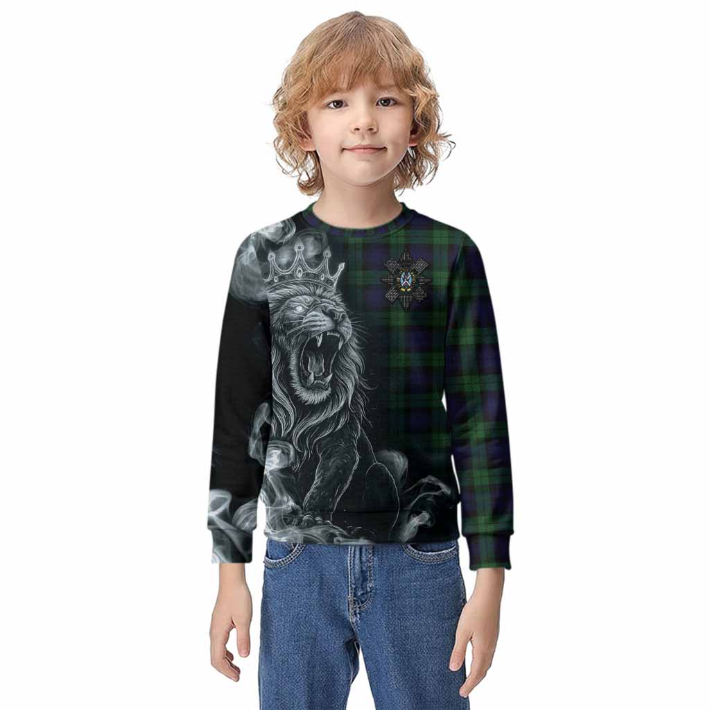 Black Watch Tartan Kid Knitted Sweatshirt Roaring Lion Heritage