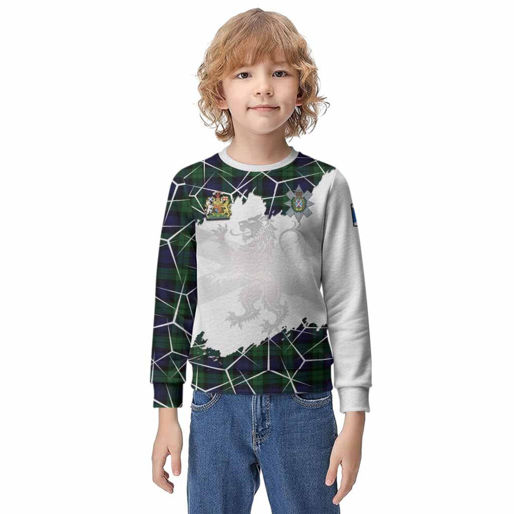 Black Watch Tartan Kid Knitted Sweatshirt with Family Crest and Lion Rampant Grunge Style