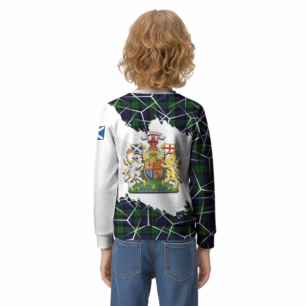 Black Watch Tartan Kid Knitted Sweatshirt with Family Crest and Lion Rampant Grunge Style