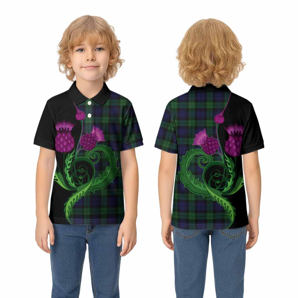 Black Watch Tartan Kid Polo Shirt Traditional Scottish Thistle